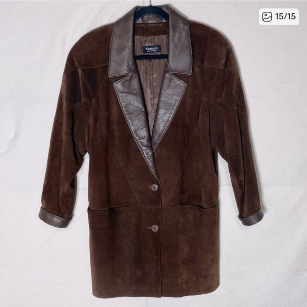 VINTAGE Marquis Brown 100% Suede Leather Jacket - Picture 15 of 16